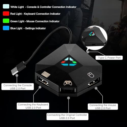 Tastatur und Maus Adapter für Nintendo Switch/PS4/PS3/Xbox One/Xbox 360 Consoles, Gaming Tastatur Maus konverter Support Custom Mapping & Mouse Sensitivity Adjustment Bild 6