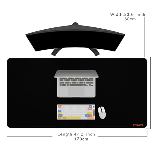 Mydours XXL Übergröße Mauspad 1200x600mm, Gaming Mousepad Groß mit Rutschfester Gummibasis, verbessert Präzision und Geschwindigkeit Schreibtischunterlage für Maus&Tastatur, Genähten Kanten, Schwarz Bild 2