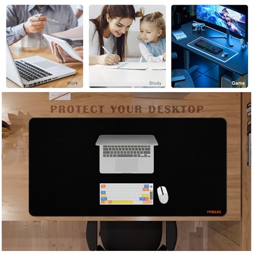 Mydours XXL Übergröße Mauspad 1200x600mm, Gaming Mousepad Groß mit Rutschfester Gummibasis, verbessert Präzision und Geschwindigkeit Schreibtischunterlage für Maus&Tastatur, Genähten Kanten, Schwarz Bild 5