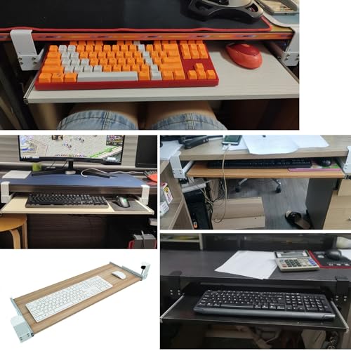 Verstellbare Tastaturablage aus Holz, 55 x 30 cm, ausziehbare Halterung für Tastatur und Maus, ergonomische Aufbewahrungslösung für Heimbüro und Gaming-Setup Bild 6