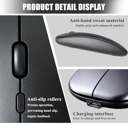 Maus Kabellos 2,4G, Bluetooth Maus, Leises Design, USB Funkmaus, Ergonomische Drahtlose Funkmaus für Laptops, Kompatibel mit PC, MacBook, Tablet (Grau) Bild 3