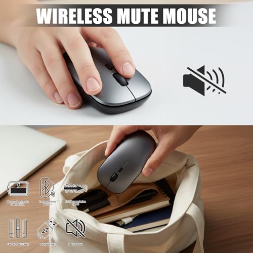 Maus Kabellos 2,4G, Bluetooth Maus, Leises Design, USB Funkmaus, Ergonomische Drahtlose Funkmaus für Laptops, Kompatibel mit PC, MacBook, Tablet (Grau) Bild 4