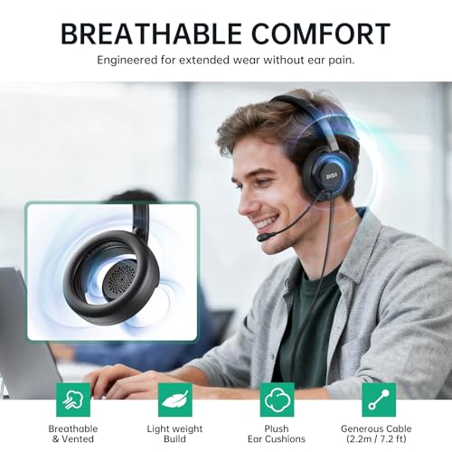 EKSA H27 PC Headset mit Mikrofon, Open-Ear Headset mit Kabel, Headset mit Geräuschunterdrückung, USB-C & USB-A Klinkenstecker Headphone, Over-Ear Headset für Laptop/Büro/Callcenter/Teams Bild 2