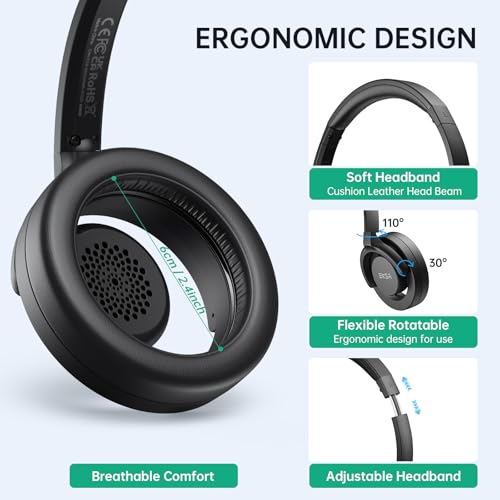 EKSA H27 PC Headset mit Mikrofon, Open-Ear Headset mit Kabel, Headset mit Geräuschunterdrückung, USB-C & USB-A Klinkenstecker Headphone, Over-Ear Headset für Laptop/Büro/Callcenter/Teams Bild 5