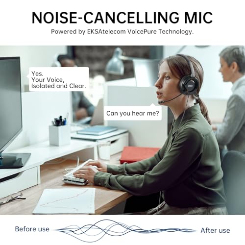 EKSA H27 PC Headset mit Mikrofon, Open-Ear Headset mit Kabel, Headset mit Geräuschunterdrückung, USB-C & USB-A Klinkenstecker Headphone, Over-Ear Headset für Laptop/Büro/Callcenter/Teams Bild 7