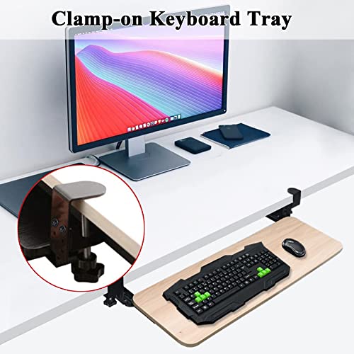 Verstellbare Holz-Tastaturablage unter dem Schreibtisch – platzsparende ausziehbare Schublade für Tastatur und Maus, Klemmhalterung, perfekter Organizer für Heimbüro und Gaming-Arbeitsplatz Bild 2