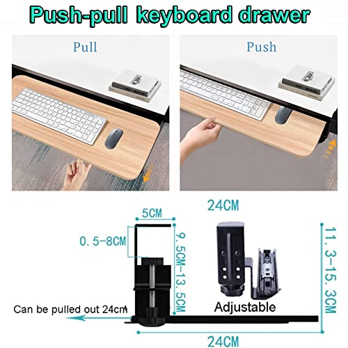 Verstellbare Holz-Tastaturablage unter dem Schreibtisch – platzsparende ausziehbare Schublade für Tastatur und Maus, Klemmhalterung, perfekter Organizer für Heimbüro und Gaming-Arbeitsplatz Bild 3