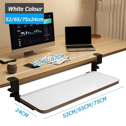 Verstellbare Tastaturablage aus Holz – platzsparende Maus- und Tastatur-Plattform unter dem Schreibtisch (52/65/75 x 24 cm) – leicht herausziehbare Aufbewahrung – 4 Farben für Home Office & Gaming Bild 2