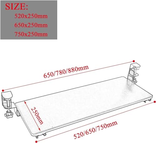 Extra breite, verstellbare Tastaturablage unter dem Schreibtisch, ergonomische Plattform in voller Größe für Tastatur und Maus, 520/650/750 mm – ideal für Heimbüro und Gaming, platzsparendes Bild 2
