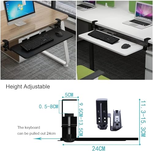 Extra breite, verstellbare Tastaturablage unter dem Schreibtisch, ergonomische Plattform in voller Größe für Tastatur und Maus, 520/650/750 mm – ideal für Heimbüro und Gaming, platzsparendes Bild 5