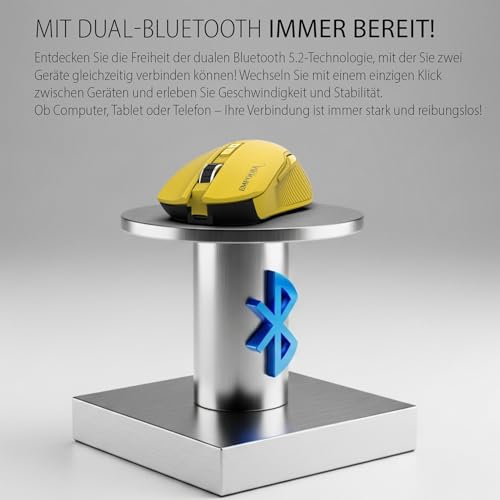 İnca IMG-328MX kabellose Gaming Maus – Leichtgewicht 89 g, 7200 DPI Sensor, Multi-Verbindung (2,4G/BT1/BT2), Energiespar-Ruhemodus, RGB Gaming mause, 7 programmierbare Tasten - Gelb Bild 2