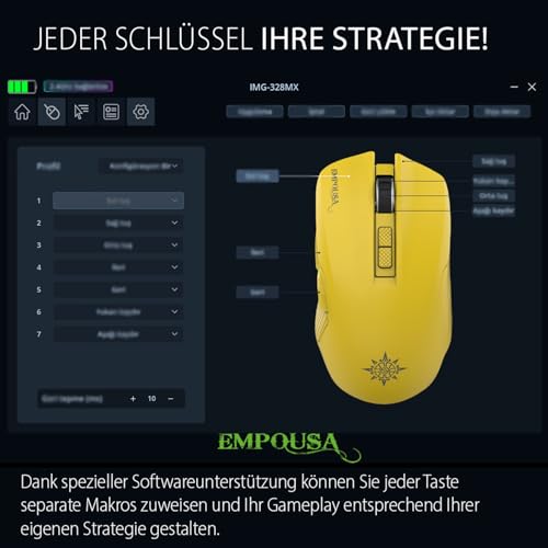 İnca IMG-328MX kabellose Gaming Maus – Leichtgewicht 89 g, 7200 DPI Sensor, Multi-Verbindung (2,4G/BT1/BT2), Energiespar-Ruhemodus, RGB Gaming mause, 7 programmierbare Tasten - Gelb Bild 4