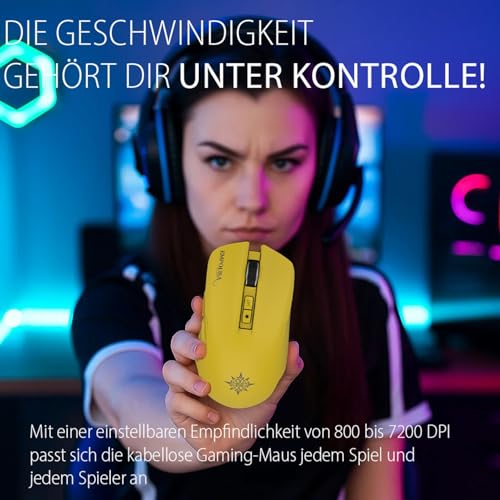 İnca IMG-328MX kabellose Gaming Maus – Leichtgewicht 89 g, 7200 DPI Sensor, Multi-Verbindung (2,4G/BT1/BT2), Energiespar-Ruhemodus, RGB Gaming mause, 7 programmierbare Tasten - Gelb Bild 5