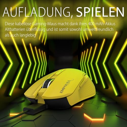 İnca IMG-328MX kabellose Gaming Maus – Leichtgewicht 89 g, 7200 DPI Sensor, Multi-Verbindung (2,4G/BT1/BT2), Energiespar-Ruhemodus, RGB Gaming mause, 7 programmierbare Tasten - Gelb Bild 6