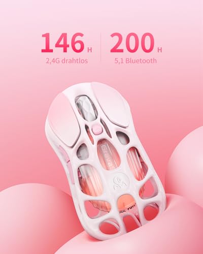 GravaStar Mercury M1 Pro Wireless Gaming Maus, Leichtes Magnesium Gaming Mouse, 26.000 DPI, PAW3395DM, 5 Programmierbare Tasten, 2.4GHz/BT/Kabel(Farbverlauf Rosa) Bild 6