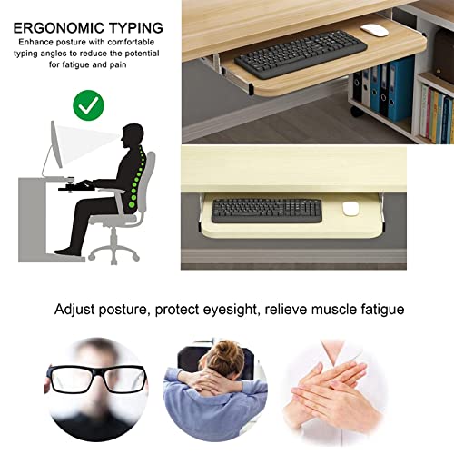 Ergonomische Tastaturablage aus Walnussholz, verstellbare Schreibtischverlängerung mit ausziehbarer Schublade und Maus-Plattform, unterstützt 25 kg, 69,8 x 26,9 cm, für Heimbüro, Gaming und Bild 3