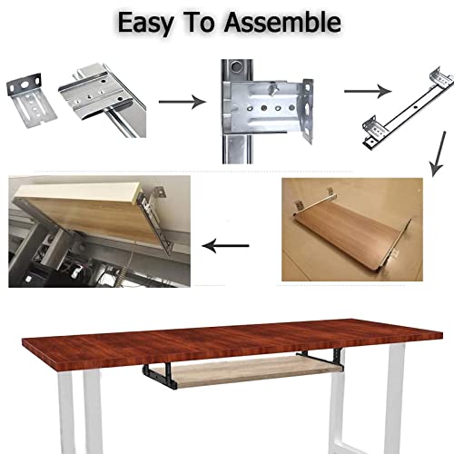 Ergonomische Tastaturablage aus Walnussholz, verstellbare Schreibtischverlängerung mit ausziehbarer Schublade und Maus-Plattform, unterstützt 25 kg, 69,8 x 26,9 cm, für Heimbüro, Gaming und Bild 5