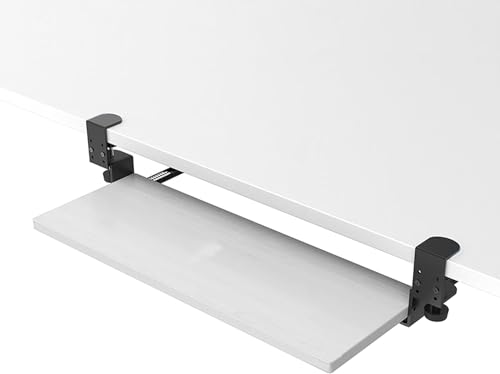 Große Tastaturablage, 55 x 24 cm, Untertischschublade mit Maus-Plattform, C-Klemme, ergonomisches Design für Heimbüro und Gaming, erweitert den Arbeitsplatz, Holz-Finish Bild 1
