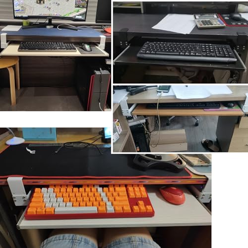 Ergonomische verstellbare Untertisch-Tastaturablage mit ausziehbarer Maus-Plattform, platzsparende Computerschublade für Home Office & Gaming, 55/65/75 x 30 cm, Weiß Bild 7
