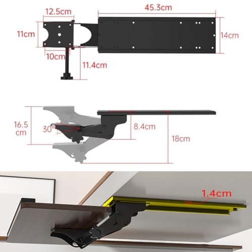 Ergonomische, verstellbare Tastaturablage unter dem Schreibtisch, ausziehbares und schwenkbares Design für Tastatur und Maus, platzsparendes Heimbüro- und Gaming-Zubehör zur Verbesserung von Komfort Bild 3