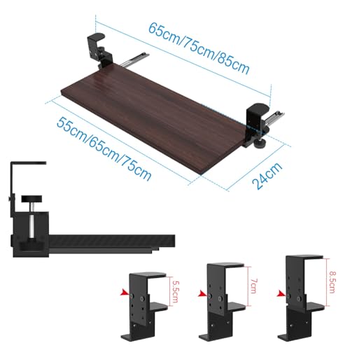 Verstellbare ergonomische Tastaturablage, Holz-Untertisch-Plattform für Tastatur und Maus, 52/65/75 x 24 cm, ideal für Home Office & Gaming, platzsparendes Design Bild 2