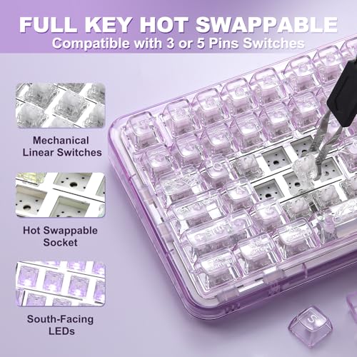 YUNZII X98 QMK/VIA Kabellose mechanische Gaming-Tastatur, Tri-Mode BT5.0/USB-C/2,4 GHz Hot-Swap-fähige Tastatur, vorgeschmierte Schalter, RGB-Hintergrundbeleuchtung (Purple, Snow Switch) Bild 5
