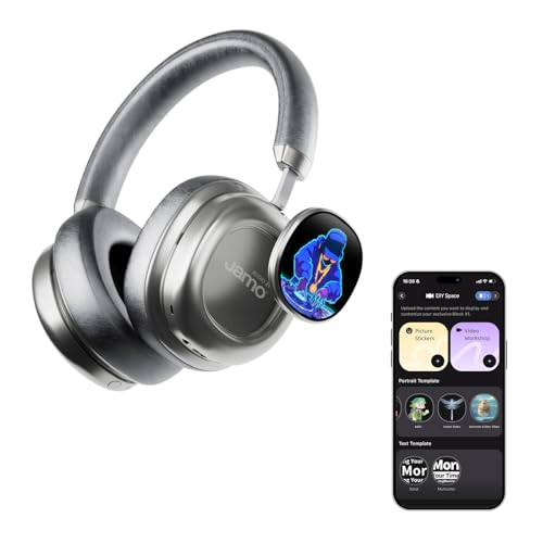 VWS X1 Kabellose Over-Ear-Bluetooth-Kopfhörer, geräuschunterdrückende Kopfhörer mit 40-mm-Jamo-Treibern, Dual-OLED-Touchscreen, APP-Steuerung, 60-Stunden-Spielzeit, Silber Bild 1