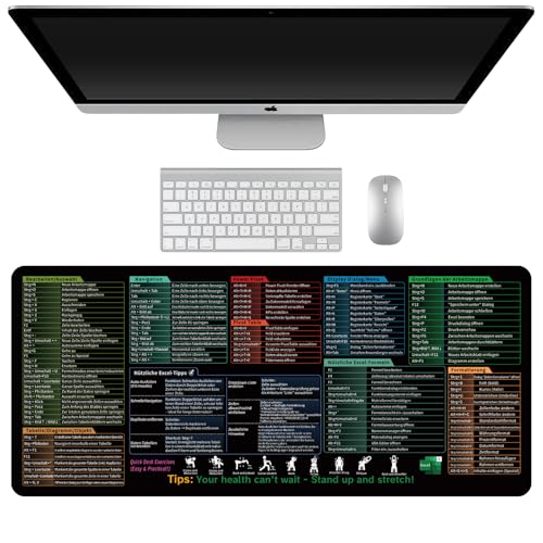 Mauspad XXL, Excel Shortcuts Schreibtischunterlage Deutsch, Großes 900x400mm Desk Mat, Multifunktional Komfortabel Gaming Mousepad mit Word-PPT-Windows für Büro, Gaming und Zuhause Desktop(Schwarz) Bild 1
