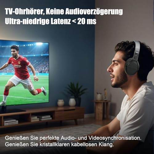 Kabellose TV-Kopfhörer mit Ladestation, kabelloser Kopfhörer zum Fernsehen, große Lautstärkeregler und Klangverstärkung für ältere Menschen, leichter und bequemer Kopfhörer Bild 5