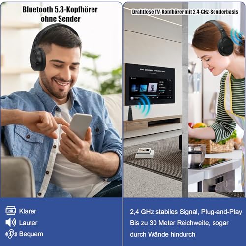 Kabellose TV-Kopfhörer mit Ladestation, kabelloser Kopfhörer zum Fernsehen, große Lautstärkeregler und Klangverstärkung für ältere Menschen, leichter und bequemer Kopfhörer Bild 7