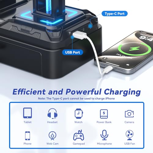 KDD Gaming Kopfhörer Ständer Led mit USB A Typ-C Ladegeräten, Headset Halterung Tisch & Abnehmbar Controller Halter mit Schublade Geräteschlitz für Handy Tablet, Headset Ständer für PC Gaming Zubehör Bild 4
