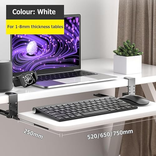 Ergonomischer, verstellbarer Untertisch-Tastatur- und Maus-Halter, Klemmschublade für Heimbüro und Gaming, platzsparendes Design, passend für 520/650/750 mm, stilvolles schwarz-weißes Finish Bild 2