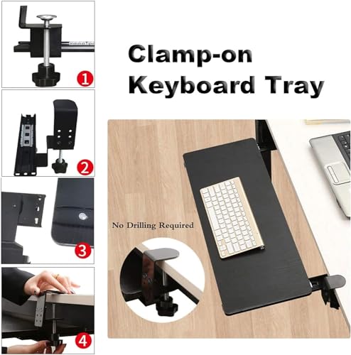 Ergonomischer, verstellbarer Untertisch-Tastatur- und Maus-Halter, Klemmschublade für Heimbüro und Gaming, platzsparendes Design, passend für 520/650/750 mm, stilvolles schwarz-weißes Finish Bild 4