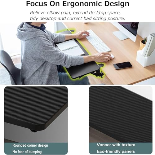 Verstellbares faltbares Schreibtisch-Verlängerungs-Tablett für Tastatur und Maus, 90° Klemmarmlehne & Ellenbogenstütze, ergonomische platzsparende Lösung für Home Office & Gaming Setup Bild 3