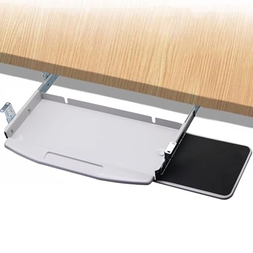 Ergonomische, verstellbare Tastaturablage unter dem Schreibtisch mit Metall-Maus-Plattform, platzsparende ausziehbare Schublade für Heimbüro und Gaming-Schreibtische – schlankes weißes Design für Bild 1