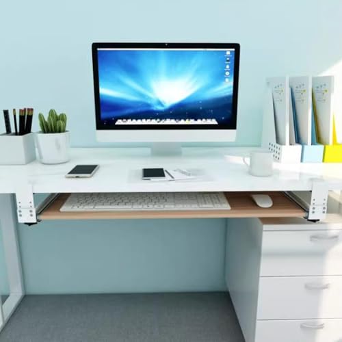 Verstellbare, ergonomische Tastaturablage unter dem Schreibtisch mit Maus-Plattform, platzsparendes Klemm-Design für Home Office und Gaming, steigert Komfort und Produktivität. Bild 4