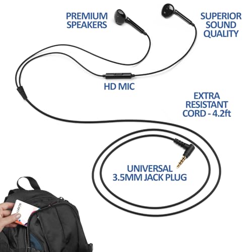 LUDOS Zenith Kopfhörer In Ear Kopfhörer mit Kabel und Mikrofon, 5-Jahre Garantie, In Ear Ohrhörer, 3,5 mm Klinkenstecker Earbuds, Satte Bässe Earphones, Headphones für iPhone, iPad, Samsung - Schwarz Bild 2