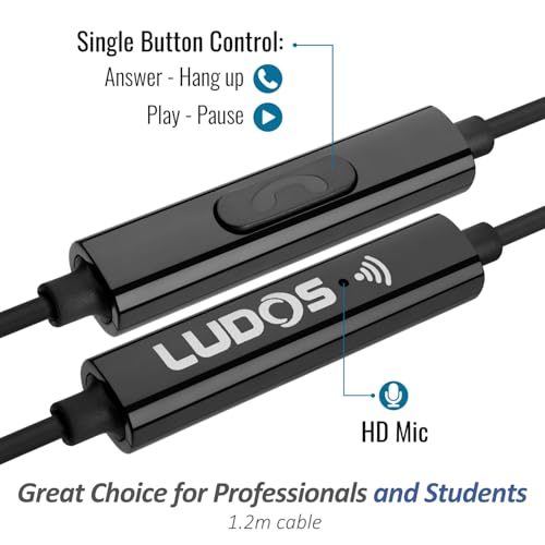 LUDOS Zenith Kopfhörer In Ear Kopfhörer mit Kabel und Mikrofon, 5-Jahre Garantie, In Ear Ohrhörer, 3,5 mm Klinkenstecker Earbuds, Satte Bässe Earphones, Headphones für iPhone, iPad, Samsung - Schwarz Bild 3