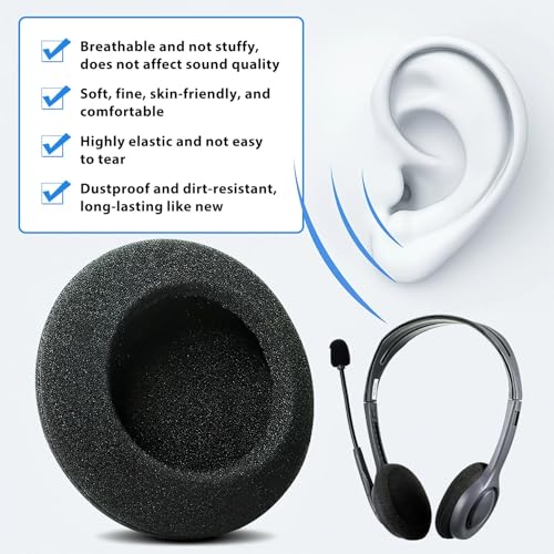 8 Stück Ersatz-Ohrpolster passend für Logitech 960, Kopfhörer Ohrpolster 60mm, Ohrpolster für Logitech Headset, Logitech Kopfhörer Ohrpolster Schaumstoff Ersatz Bild 4