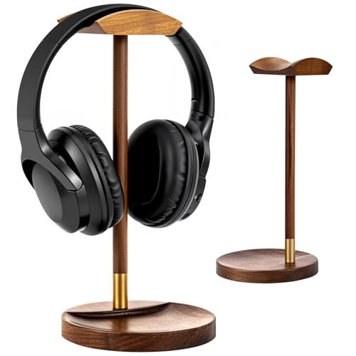 Headphone Stand für Schreibtisch, massiver Holz Gaming-Headset-Ständer, Holz-Headphone-Halter mit Stauraum für AirPods Max und mehr Bild 1