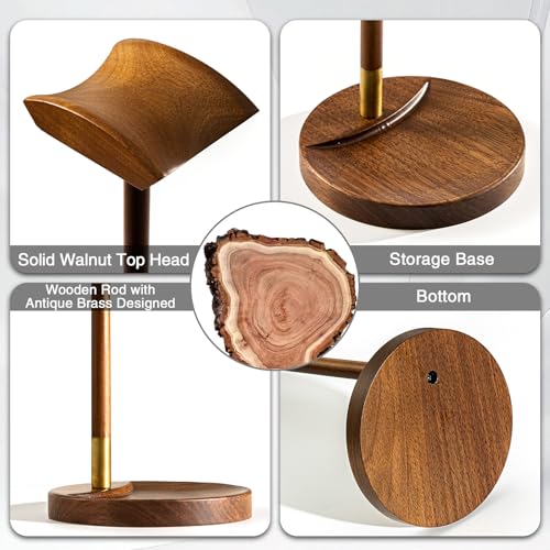 Headphone Stand für Schreibtisch, massiver Holz Gaming-Headset-Ständer, Holz-Headphone-Halter mit Stauraum für AirPods Max und mehr Bild 4