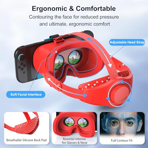 Verbessertes VR-Headset für Switch 2 2025, Switch 2 VR-Spielbrille mit verstellbaren HD-Gläsern und Kopfband mit Drehknopf, Virtual Boy, Labo VR für Switch 2 Zubehör, orange und blau Bild 5