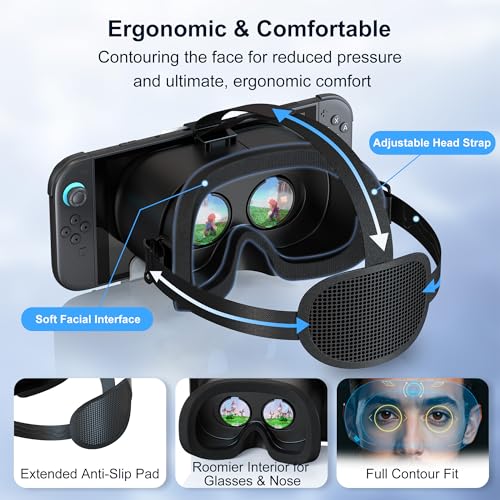 VR-Headset für Switch 2 2025, Switch 2 Virtual Boy VR-Brille mit verstellbaren HD-Gläsern und bequemen Kopfbändern mit breiter Polsterung, Labo VR Kit 3D-Brille für Switch 2 Zubehör, Weiß & Schwarz Bild 5