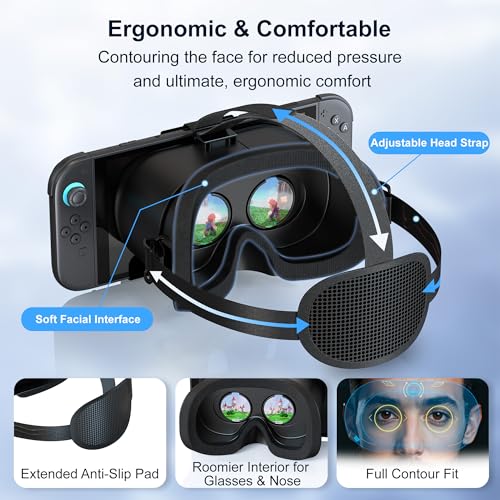 VR-Headset für Switch 2 2025, Switch 2 Virtual Boy VR-Brille mit verstellbaren HD-Gläsern und bequemen Kopfbändern mit breiter Polsterung, Labo VR Kit 3D-Brille für Switch 2 Zubehör, Schwarz Bild 5