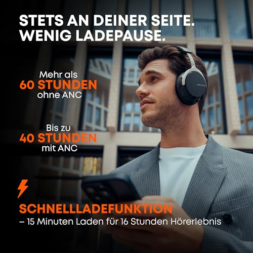 beyerdynamic AVENTHO 200 Wireless Over-Ear Kopfhörer mit aktiver Geräuschunterdrückung, 60 Stunden Akkulaufzeit, austauschbare Ohrpolster, Design in Nordic Grey - neues Update per App verfügbar Bild 4