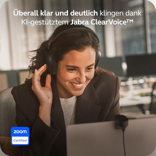 Jabra Evolve3 85 Over-Ear Bluetooth Headset kabellos mit Mikrofon & Ladestation für Büro, USB-C, KI-Sprachanruf, Adaptive ANC, 25h Akku, für Meeting-Apps, Schwarz Bild 5