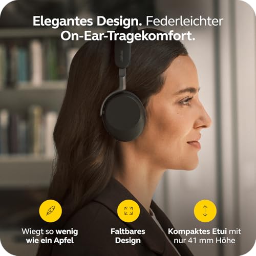 Jabra Evolve3 75 On-Ear Bluetooth Headset kabellos mit Mikrofon für Büro, USB-C, KI-Sprachanruf, Erweiterte Aktive Geräuschunterdrückung, 22h Akku, MS Teams Zertifiziert, Schwarz Bild 4