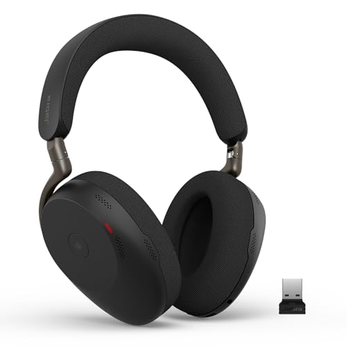 Jabra Evolve3 85 Over-Ear Bluetooth Headset kabellos mit Mikrofon für Büro, USB-A, KI-Sprachanruf, Adaptive Aktive Geräuschunterdrückung, 25h Akku, MS Teams Zertifiziert, Schwarz Bild 1