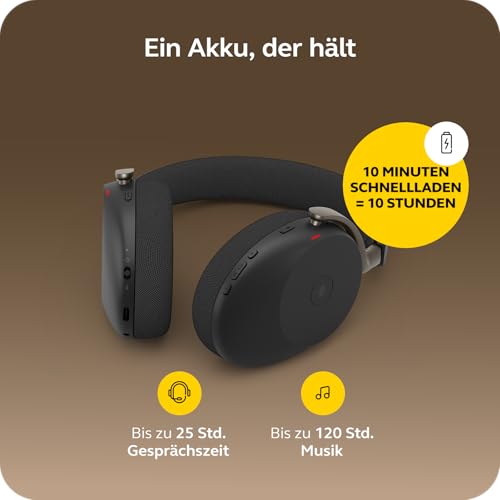Jabra Evolve3 85 Over-Ear Bluetooth Headset kabellos mit Mikrofon & Ladestation für Büro, USB-A, KI-Sprachanruf, Adaptive ANC, 25h Akku, für Meeting-Apps, Schwarz Bild 3