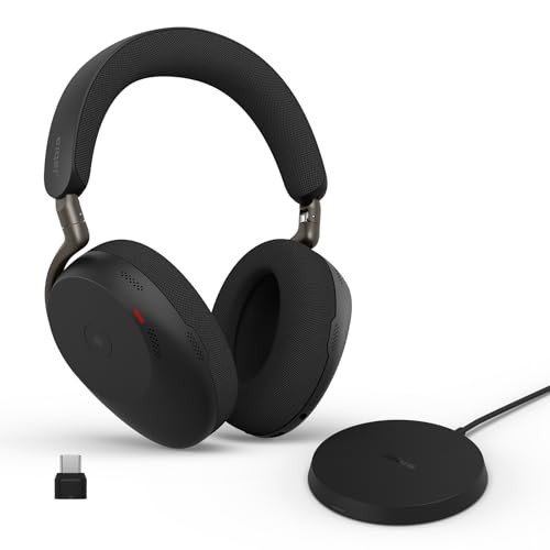 Jabra Evolve3 85 Over-Ear Bluetooth Headset kabellos mit Mikrofon & Ladestation für Büro, USB-C, KI-Sprachanruf, Adaptive ANC, 25h Akku, MS Teams Zertifiziert, Schwarz Bild 1